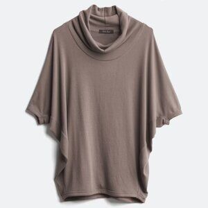 Laila Jayde Placer Knit Cowl Neck Dolman Tunic Poncho, Size M, Taupe